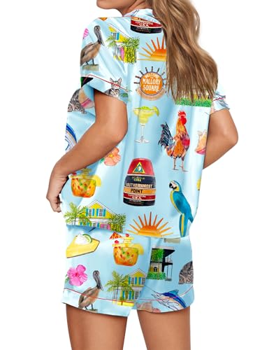 Image of SHESHOW Satin Pajamas for Women Set Preppy Animals Pjs Short Sleeve Shorts 2 Piece Loungewear Sets XS-XXL