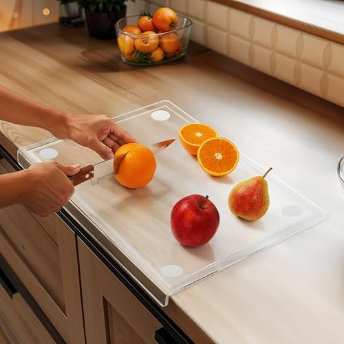 Belle Vous Planche à Découper Transparente avec Rebord - Plastique Acrylique Transparent - Planche a Decouper Antidérapante - Billot Protection Plan de...