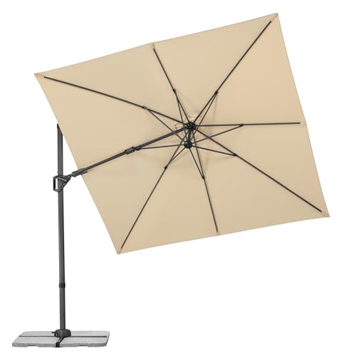Schneider Ampelschirm VIVASOL 270 x 270 cm Natur 360 drehbar bis 50 neigbar 45 kippbar Air-vent Schutzhülle & Plattenständer