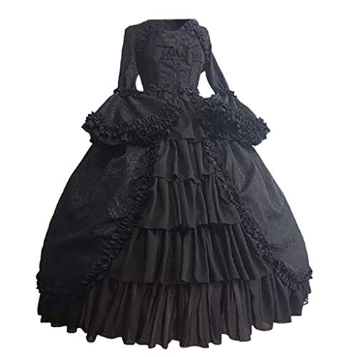 Forthery-Women Gothic Dress, Gothic Victorian Poplin Long Sleeve Hooded Halloween Lolita Witch Dress Black
