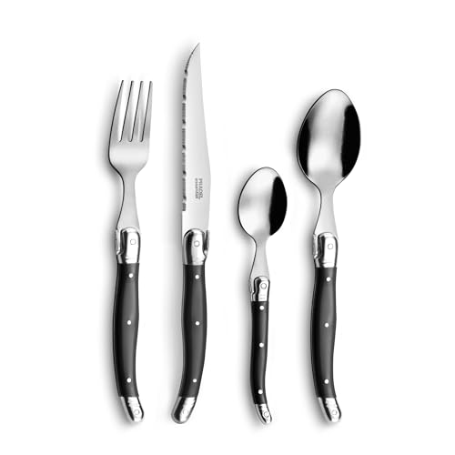 LOU LAGUIOLE - 24-teiliges Tafelbesteck für 6 Personen – Rustic – Edelstahl 18/0, Standard-Finish – Grau