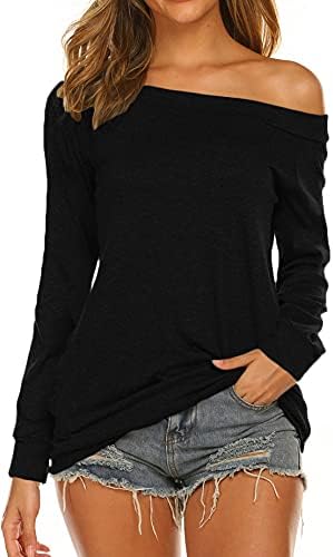 Halife Women's Long Sleeve Boat Neck Off Shoulder Blouse Tops (S, Black)