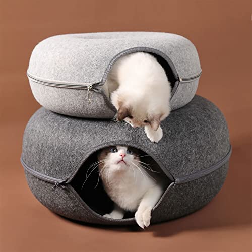 Cama de túnel grande para gatos internos com 3 brinquedos, cama de gato donut resistente a arranhões