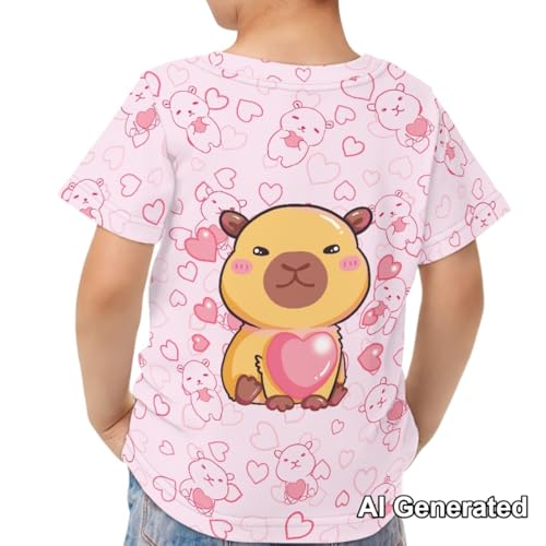 Image of Xhuibop Cute Capybara Graphic Tees for Girls 15-16- Pink Shirts Casual Summer T-Shirts for Toddler Back to School Short Sleeve Crewneck Top for Outdoor Travel Camping