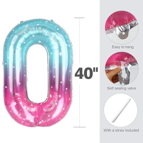 Image of Number Balloons 7 Balloon for 7 Birthday Decorations, 40 inch Blue and Pink | Saturated Color, Large 40 in, With Inflation Straw & Hanging Hole, Great for Men's Party, Back-To-School Season, Pool Party