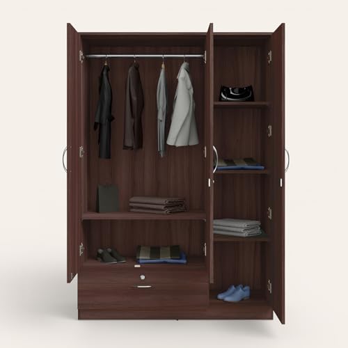 Image of Interio by Godrej EWA Engineered Wood King Bed and 3-Door Wardrobe Set (Finish Color - Brown, Knock Down)