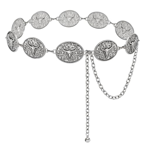 Western Metal Concho Chain Belt for Women Cowgirl Waist Chain Belt for Dresses Jeans Western Country Outfit