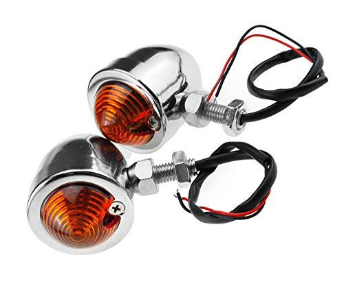 Motorcycle LED Tail Light & Turn Signal Blinker - Mini Chrome Bullet Style - Amber Lens - 12V (Pair)