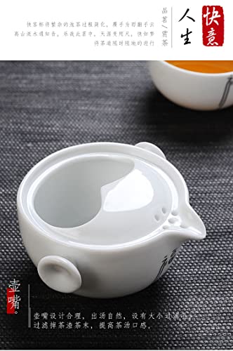Image of Convenient Teapot Cup Porcelain Teacup White Glazed Travel tea set (Ink Lotus set)