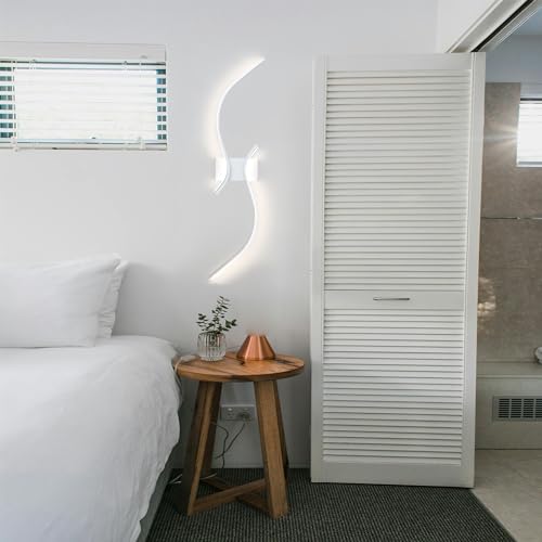 Image of Modern LED Wall Sconce 31.5 Inch Bathroom Vanity Lighting Fixtures Wall Lamp with 3 Light Modes for Bedroom Bedside Living Room Hallway,White