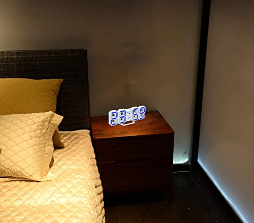 Evangel Led Digital Alarm Clock For Desk/Shelf/Tabletop, Modern Home Decoration 3D Wall Clock, Easy To Read At Night, Loud Alarm And Snooze, Big Digit Display (White Frame, Blue Light) #TOP4