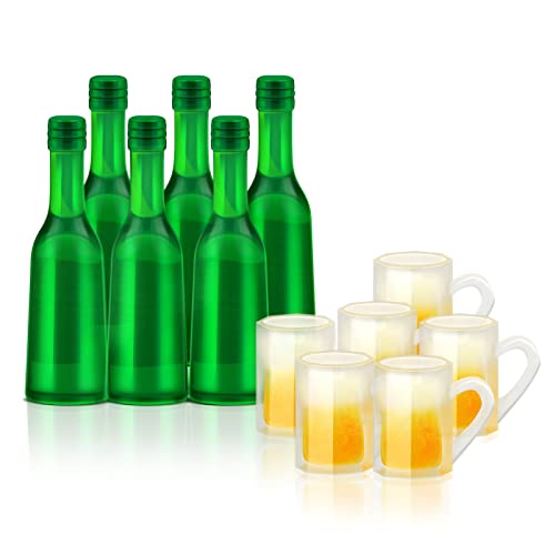 Puppenhaus Zubehör, Mini Bierkrug Miniatur Deko 12 Stück Mini Bierbecher Flaschen Set mit Miniatur Bierflaschen 6 Stück und Bierkrug 6 Stück Miniatur Puppenhaus Realistisches Bierglas Modell Cover