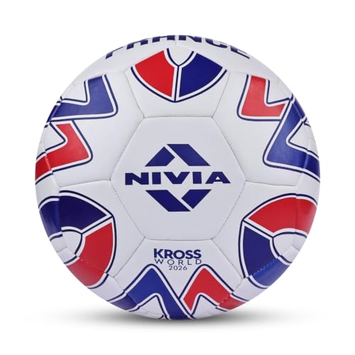 Image of Nivia Kross World Football (France) Training Ball, 32 Panels, Durable Rubber Hand-Stitched, Latex Bladder, As Per AIFF Standards, to Play On Both Natural and Artificial Grass (Size - 5, White)