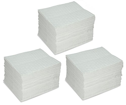 AABACO Oil Only Absorbent Pads - Heavy Weight Sheets (100ct Per Pack) 15 X 17 Inch High Absorbency for Oil and Fuel Spills - Repels Water, Absorbing up to 24 Gallons - Cleanup & Automotive (300)