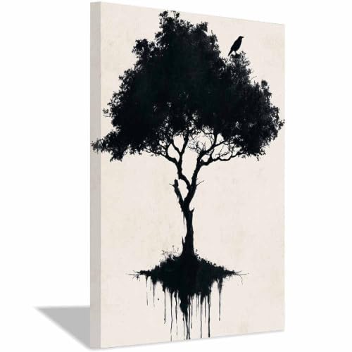 Affiche noir et blanc d'arbre avec corbeaux HOQIU 20x30cm encadrée pour déco murale