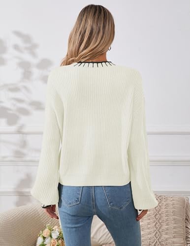 Image of Libsorge Womens Oversized Lightweight Cute Striped Cropped Sweater Spring 2025 Knitted Crew Neck Thin Crop Pullover Tops