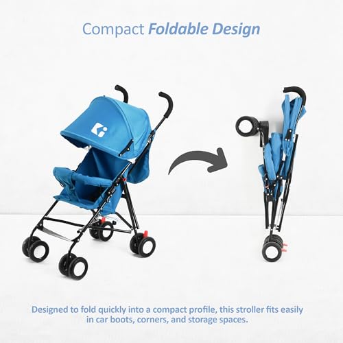 Image of Kuber Industries Baby Stroller Handy Pram with Reversible Handle & Adjustable Canopy | Compact Foldable Pushchair for 1.5 to 2 Year Toddler | Blue