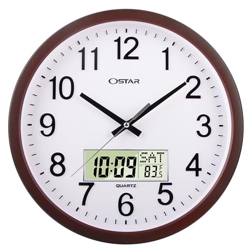 OSTAR 14" Large Analog Digital Display Wall Clock Silent Non-Ticking, Day of The Week Temperature Battery Operated Clock for Living Room Bedroom Kitchen