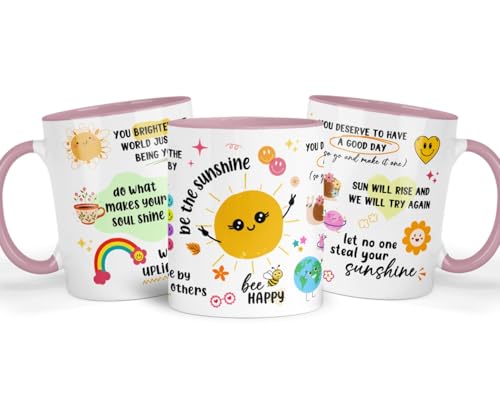 Shamsco Be The Sunshine - Bee Happy Mug | Ceramic Coffee & Tea Cup | Positive Motivational Gift | Perfect for Birthdays, Encouragement, and Everyday Inspiration - (Pink)