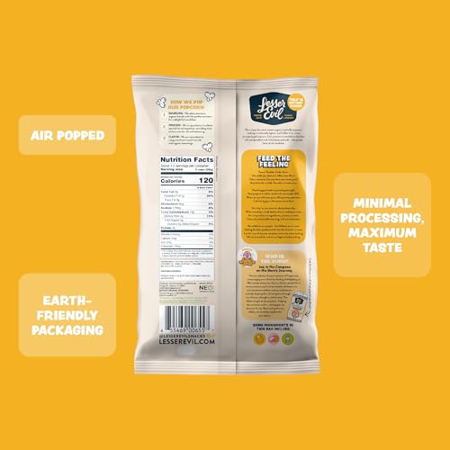Image of LesserEvil Himalayan Gold Organic Popcorn, Premium Quality, Minimally Processed, No Vegetable Oil, 4.6 Oz (Pack of 3)