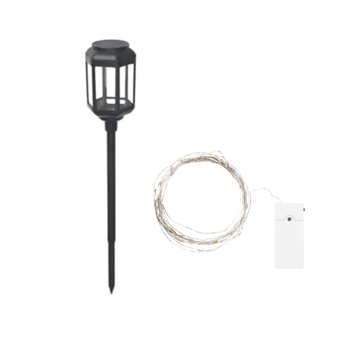 Ikea SOLVINDEN LED Solar-Powered Ground Stick, Outdoor/Clear Black with LED Lighting Chain with 40 Lights, Indoor/Battery-Operated Silver-Color. 2