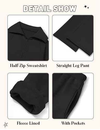 Image of BAVADER Girls Clothes 7-14Y Solid Color Half Zip Pullover Sweatshirt Fleece Lined Kids Sweatpants
