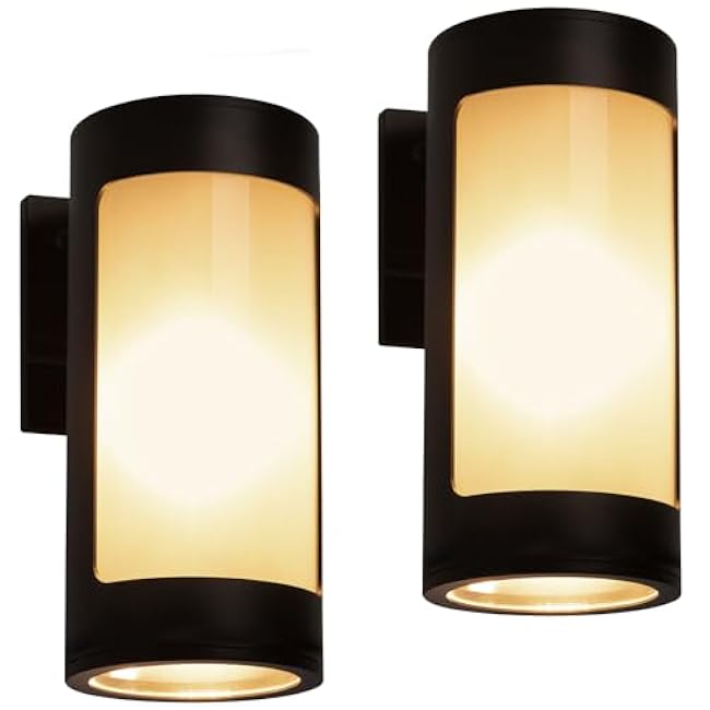 Cerdeco Black Outdoor Wall Lights Modern Cylinder 2 Pack
