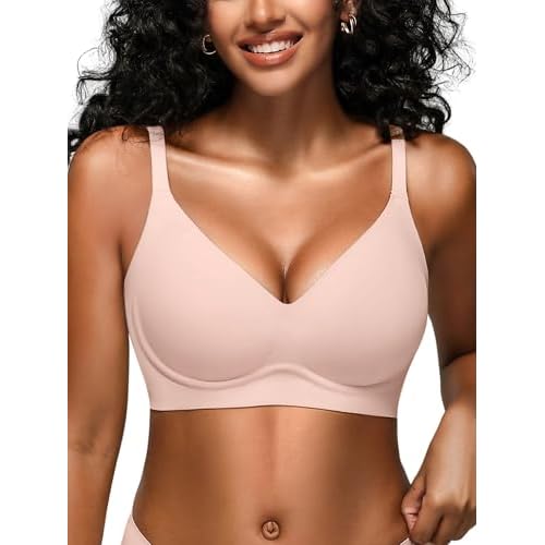 Jelly Bras for Women - S-2XL Seamless Wireless Padded Bralette with Support, Comfy Everyday T-Shirt Bra No Underwire Nude Small