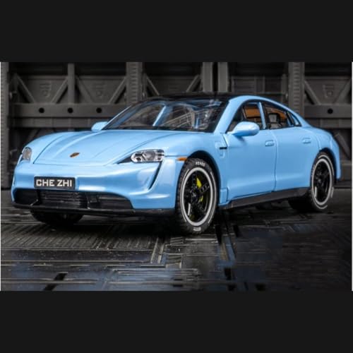 Image of Porsche Taycan 1:32 Scale Exclusive Alloy Metal Pull Back Die-cast Car Model with Sound Light Mini Auto Toy for Kids (Blue)