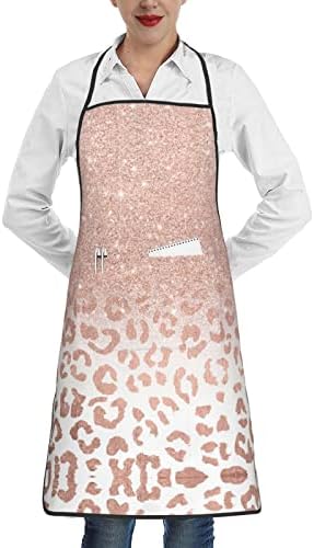 CELUCE Rose Gold Glitter Printed Bib Apron Waterproof Oil Resistant Large Pocket For Men And Women Adult Cooking Painting Baking