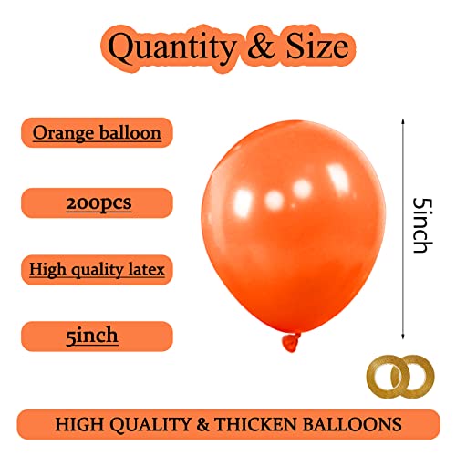 Image of 200pcs Orange Balloons 5 Inch, Small Mini Latex Balloons for Party Birthday Baby Shower Anniversary Festival Arch Garland Decoration