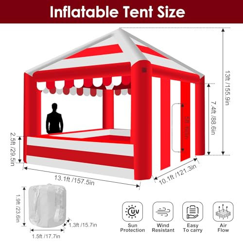 Inflatable Canopy Tent 13x13,Advertising Outdoor Shade Tent with 550w Air Blower,Red & White Striped for Tradeshow,Promotion Events, Parties, Camping - Image 2