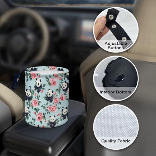 Image of Panda Flower Car Trash Can Cute Garbage Bin Hanging Portable Dustbin Bin Waste Basket Collapsible Small Trash Can Easy to Clean