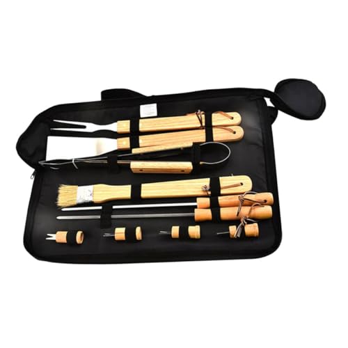 Set utensilios parrilla portátil acero y madera OSALADI