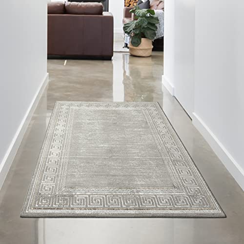 CARPETIA Schlichter Orientteppich mit Verzierungen | pflegeleicht | in Gold grau, 80 x 150 cm