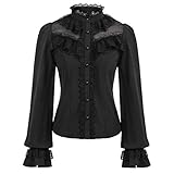 Dieses Damen Oberteil hat lange ausgestellte Ärmel, einen Stehkragen und eine Knopfleiste