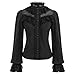 Produktbild Curlbiuty Damen Renaissance Tops Stehkragen Lange Ärmel mit Rüschen Knopfleiste Oberteile L Schwarz CU43-1