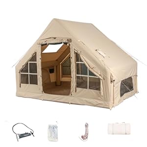 Aufblasbare Campingzelte mit Pumpe, Luftglamping-Zelte, einfache Einrichtung, wasserdichtes und winddichtes aufblasbares Zelt, 4 Jahreszeiten Oxford Kabinenzelt mit Mesh & Kaminfenster (klein)