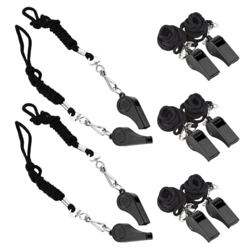 Silbatos para árbitro 10 piezas plástico negro con cuerda miniatura 1