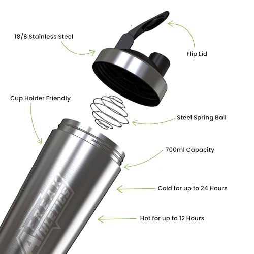 Freak Athletics Protein Shaker Bottle 700ml - Shaker for Protein Shakes - BPA Free Metal Protein Shaker Bottle (Stainless Steel) - Image 3