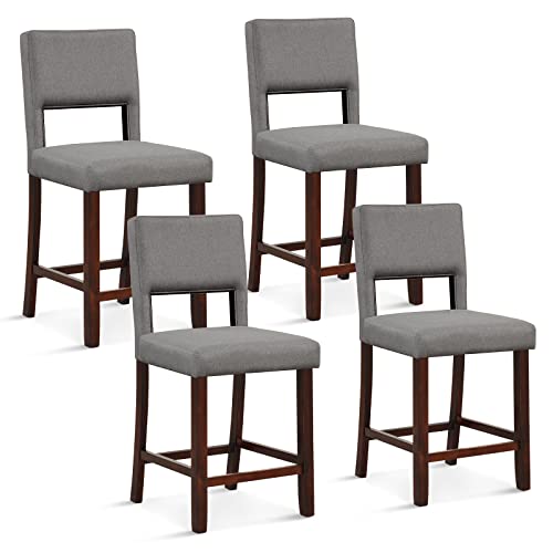 Image of COSTWAY 24.5'' Counter Height Barstools Set of 4 w /Rubber Wood Legs, Grey