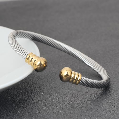OSIRIDEH2 Stainless Steel Twisted Cable Wire Bracelets Adjustable Open Cuff Bangle Bracelet Vintage Jewelry Gift for Women (gold + silver cable bracelet) by OSIRIDEH2 - Used condition - Image 6