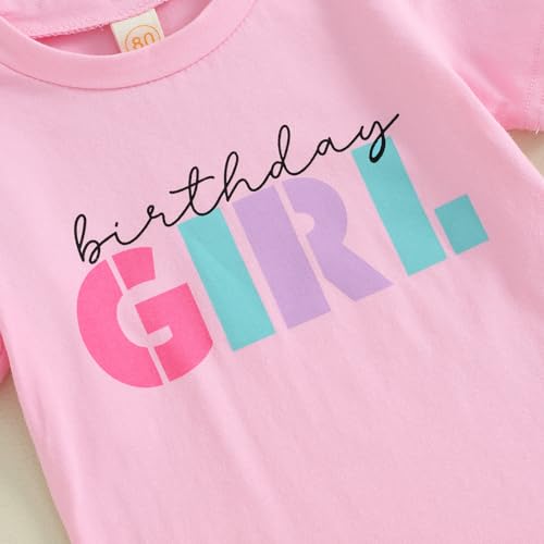 Baby Birthday Girl Outfit Birthday Girl Print Short Sleeve T-Shirt Elastic Shorts Summer Princess 2 Piece Clothes (Pink, 2-3 Years) - Thumbnail 4