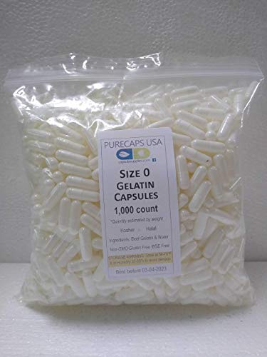 PurecapsUSA 1,000 Size 0 Fillable White Empty Gelatin Capsules
