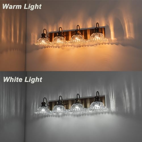 Image of EDISLIVE ORB 4-Light Vintage Vanity Light for Bathroom Bath Wall Light Fixture with Clear Flower Glass Shades 33.74 inch E26 Antique Wall Sconce for Bedroom Hallway Living Room Vanity Mirror