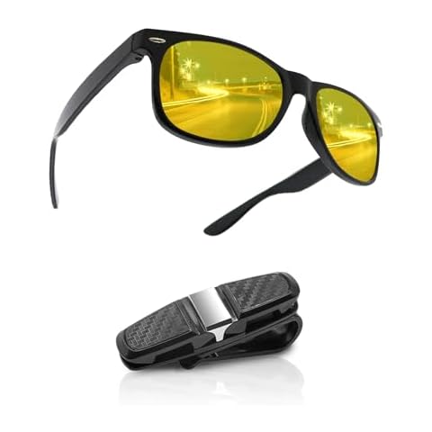DAJOOEE Anti Glare Night Vision Driving Glasses for Men Women Anti Glare，with Car Glasses Holder (Yellow) Cover