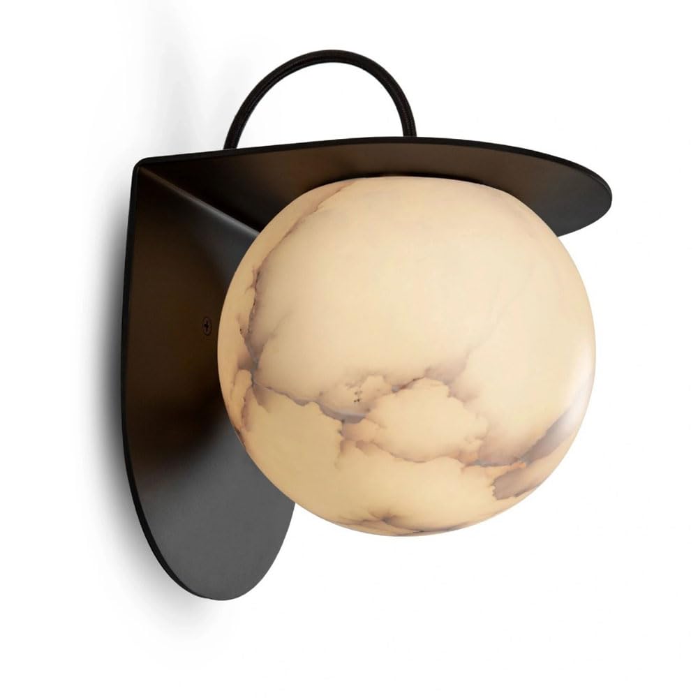 JISHUBO Spherical Marble Lampshade Wall Light, Modern Industrial Style Iron Wall Lamp, G9 Light Source Hardwired Wall Sconce, Bedroom Living Room Balcony Wall Mounted Lighting Fixtures