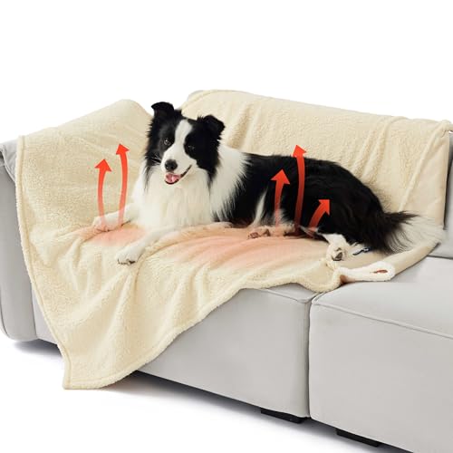 Image of Bedsure Extra Large Dog & Cat Blanket - XL Waterproof, Washable Sherpa Fleece Puppy Blanket, Soft Plush Reversible Throw Furniture Protector, 50x60, White