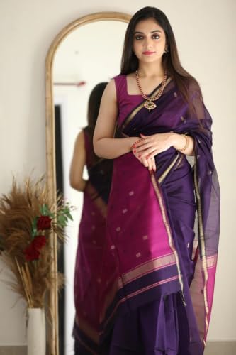 Image of SGF11 Women's Kanjivaram Soft Cotton Linen Silk Saree With Blouse Piece