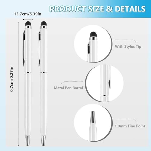 Image of Personalised Ballpoint Pen with Stylus - Custom Engraved White Metal Pen for Touchscreen Devices | Smooth Writing Executive Pen for Office, Students & Professionals